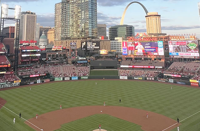Panoramic view of Busch Stadium during a St. Louis Cardinals game