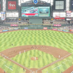 View of the diamond at Chase Field in Phoenix, as seen from the upper deck behind home plate