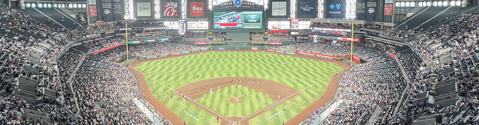 View of the diamond at Chase Field in Phoenix, as seen from the upper deck behind home plate