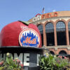 The New York Mets' original Home Run Apple stands in front of the home plate gate at Citi Field in Flushing, New York