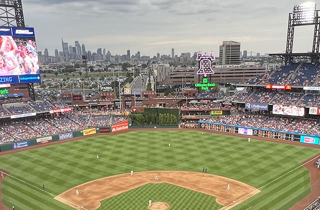 Panoramic view of Citizens Bank Park in Philadelphia, Pennsylvania during a Phillies baseball game