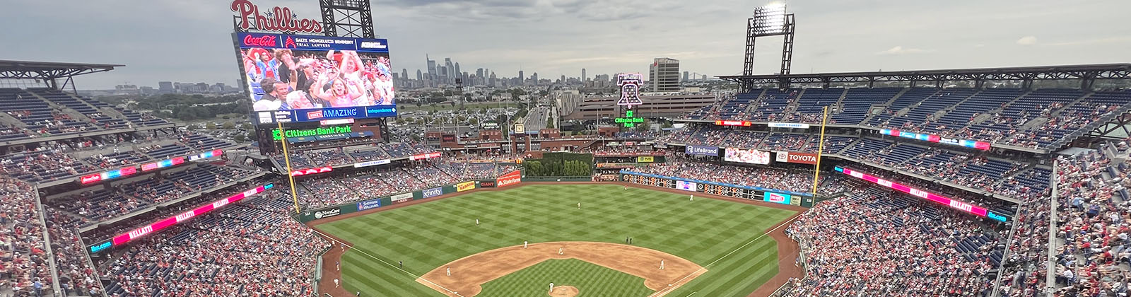 Panoramic view of Citizens Bank Park in Philadelphia, Pennsylvania during a Phillies baseball game