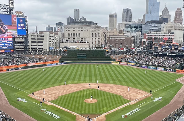 Panoramic view of the seating bowl at Comerica Park during a Detroit Tigers game