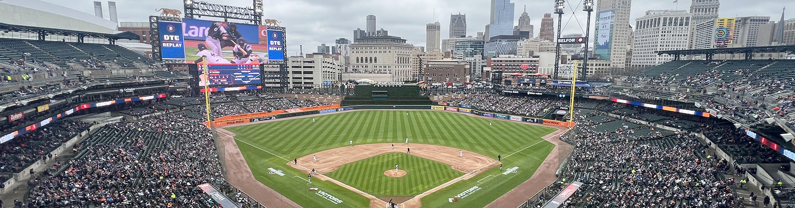 Panoramic view of the seating bowl at Comerica Park during a Detroit Tigers game