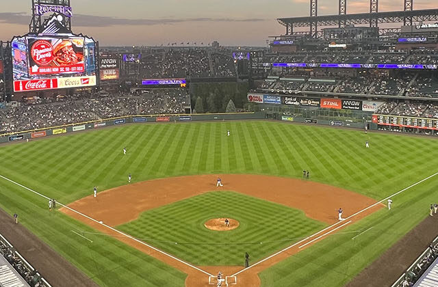 Panoramic view of Coors Field in Denver from behind home plate