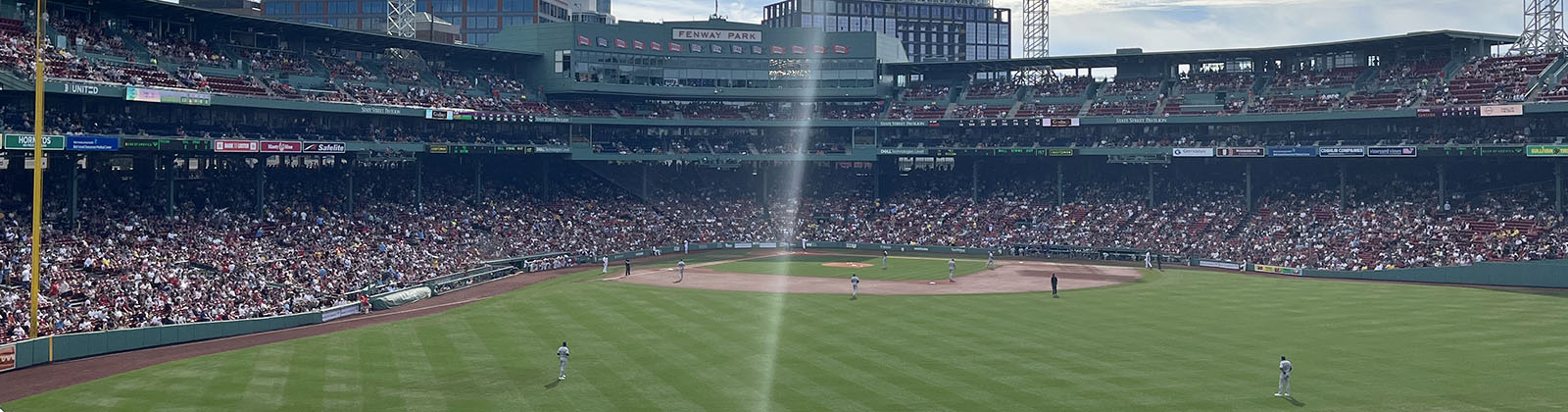 View of the field at Fenway Park in Boston, Massachusetts, during a Red Sox baseball game
