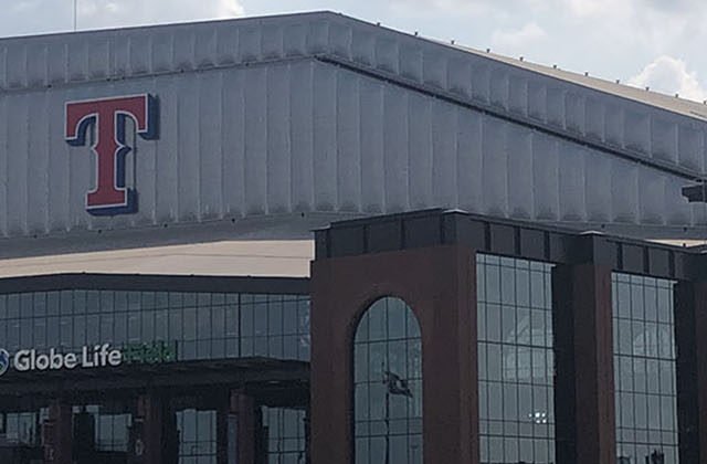 Exterior view of Globe Life Field, a baseball stadium in Arlington, Texas