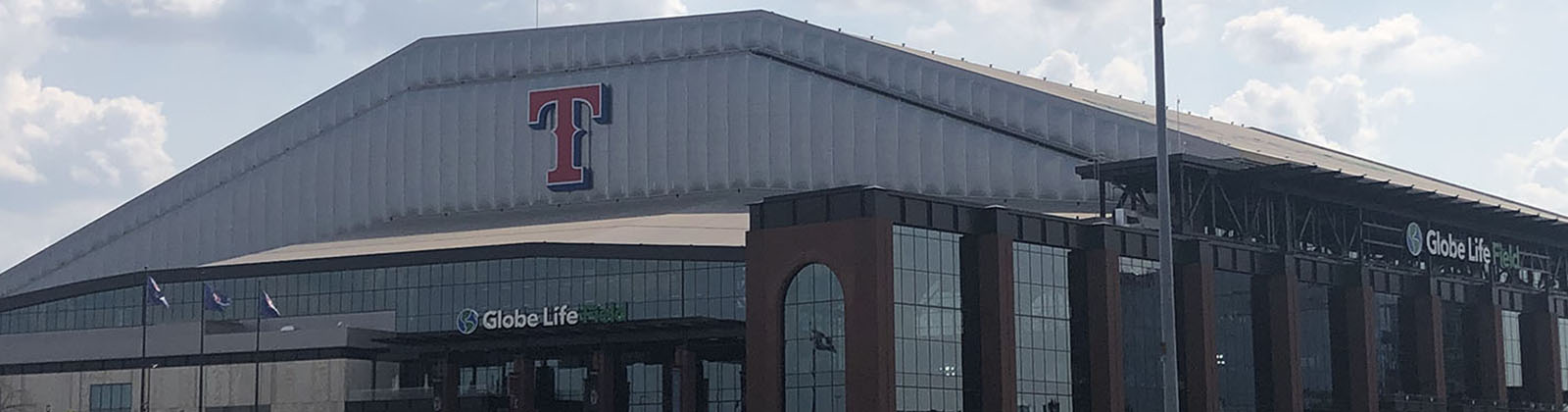 Exterior view of Globe Life Field, a baseball stadium in Arlington, Texas