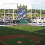 Panoramic view of the seating bowl at Kauffman Stadium during a Kansas City Royals game