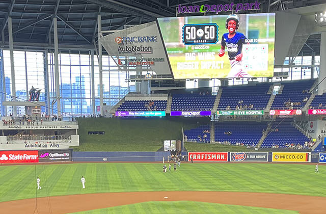 View of the field at LoanDepot Park in Miami, Florida, before a Marlins baseball game