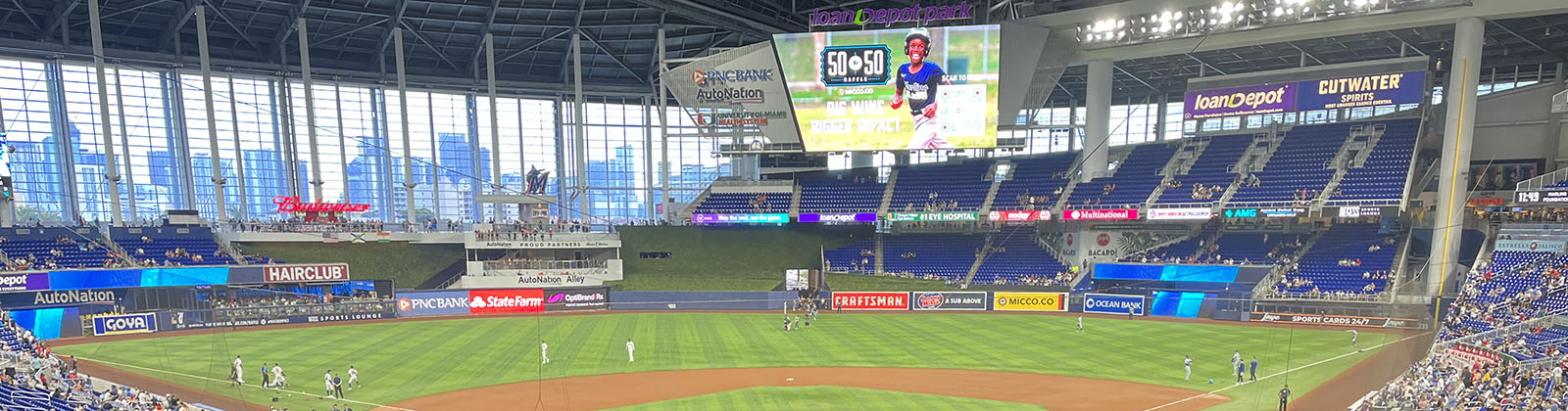 View of the field at LoanDepot Park in Miami, Florida, before a Marlins baseball game