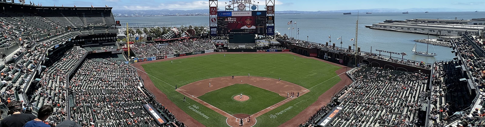 Panoramic view of Oracle Park during a San Francisco Giants game