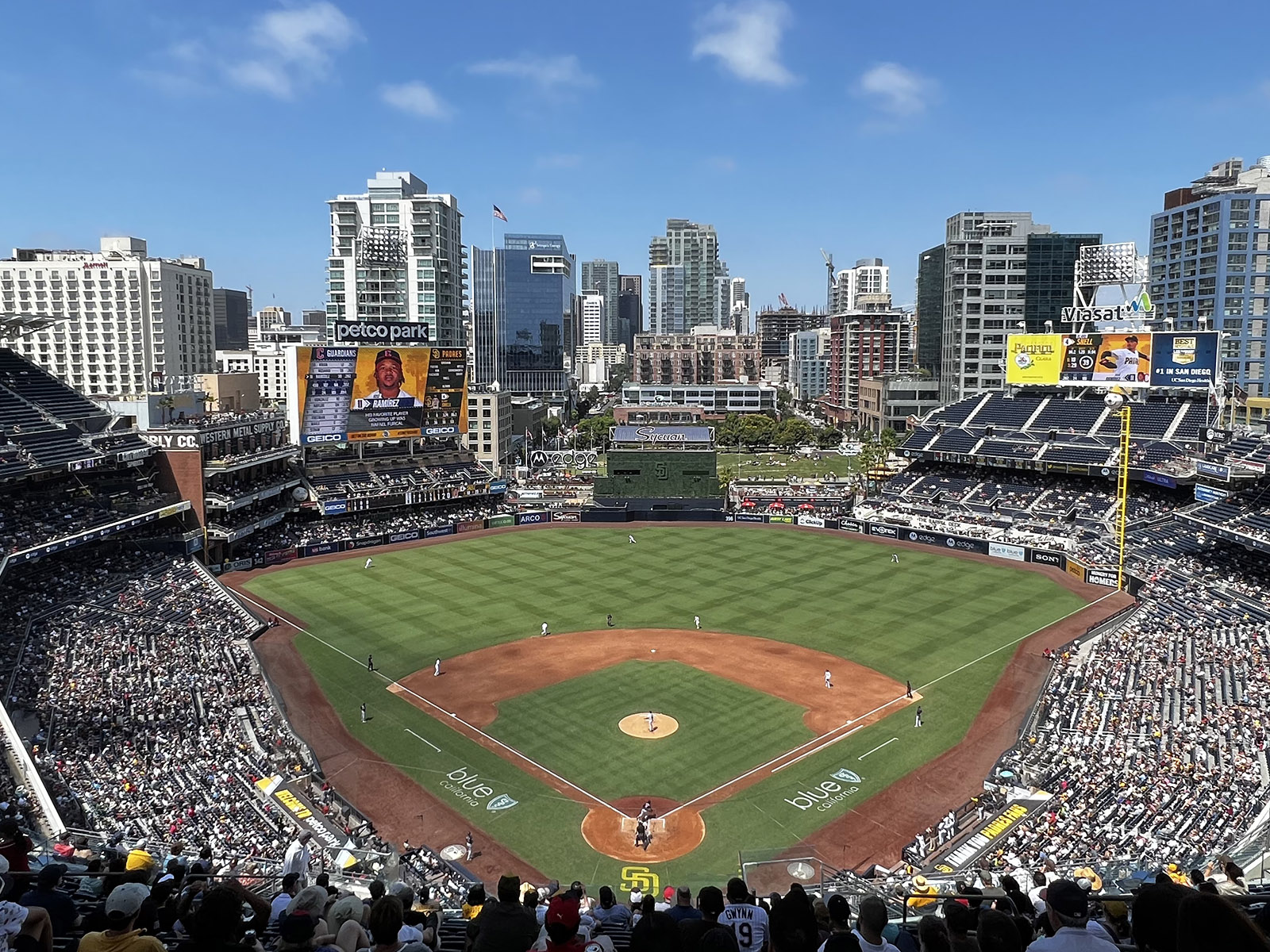 View of the field from behind home plate at Petco Park in San Diego, California