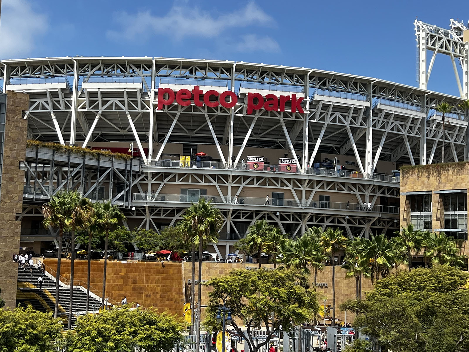Signage atop the exterior of Petco Park in San Diego