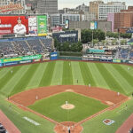 Panoramic view of Progressive Field in Cleveland, Ohio, during a Guardians baseball game