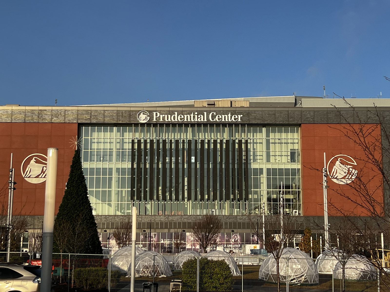 Exterior view of the Prudential Center, an arena in Newark, New Jersey