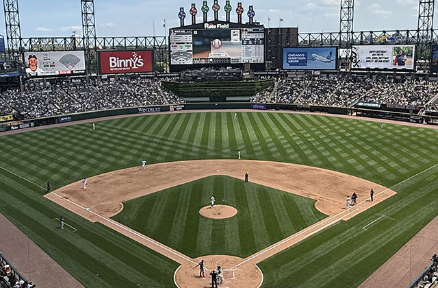 Panoramic view of Rate Field in Chicago, Illinois, during a White Sox baseball game