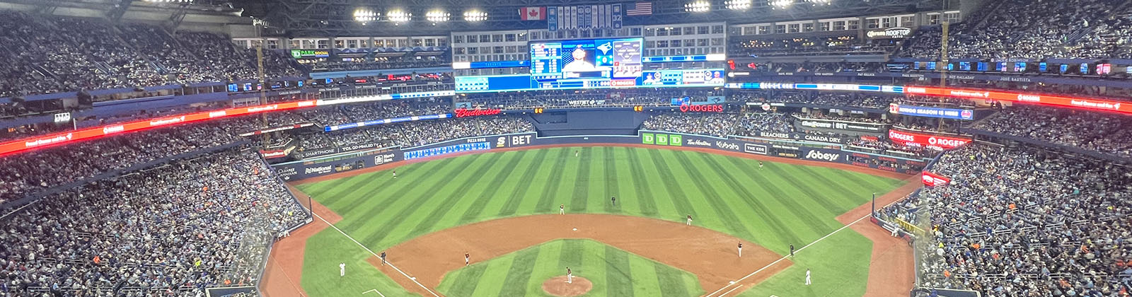 Panoramic view of the field at Rogers Centre during a Toronto Blue Jays game