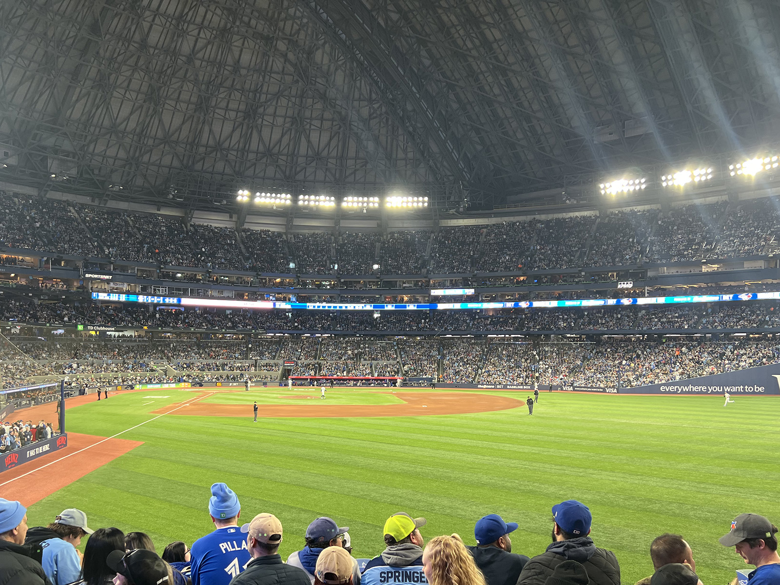 Fans watch a Toronto Blue Jays game from the right-field stands at Rogers Centre