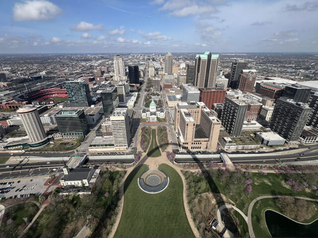 View of downtown St. Louis as seen from the observation deck of the Gateway Arch