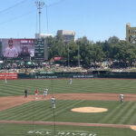 Panoramic view of Sutter Health Park in West Sacramento, California, during an Athletics baseball game