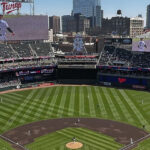 Panoramic view of Target Field in Minneapolis, home of the Minnesota Twins, as viewed from the upper deck behind home plate