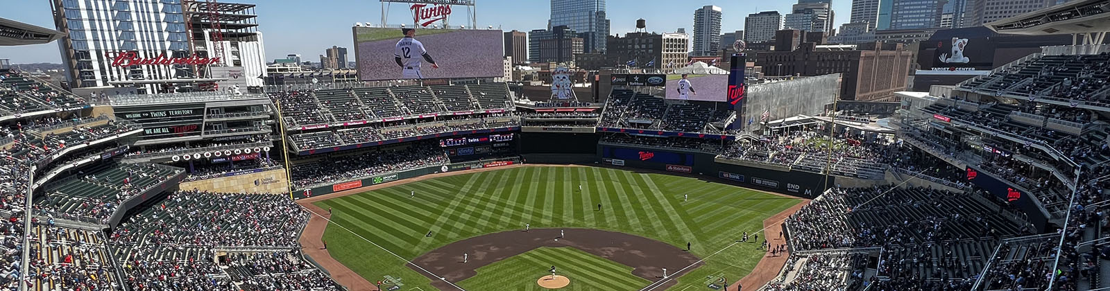 Panoramic view of Target Field in Minneapolis, home of the Minnesota Twins, as viewed from the upper deck behind home plate