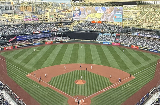 Panoramic view of the field at T-Mobile Park during a Seattle Mariners game
