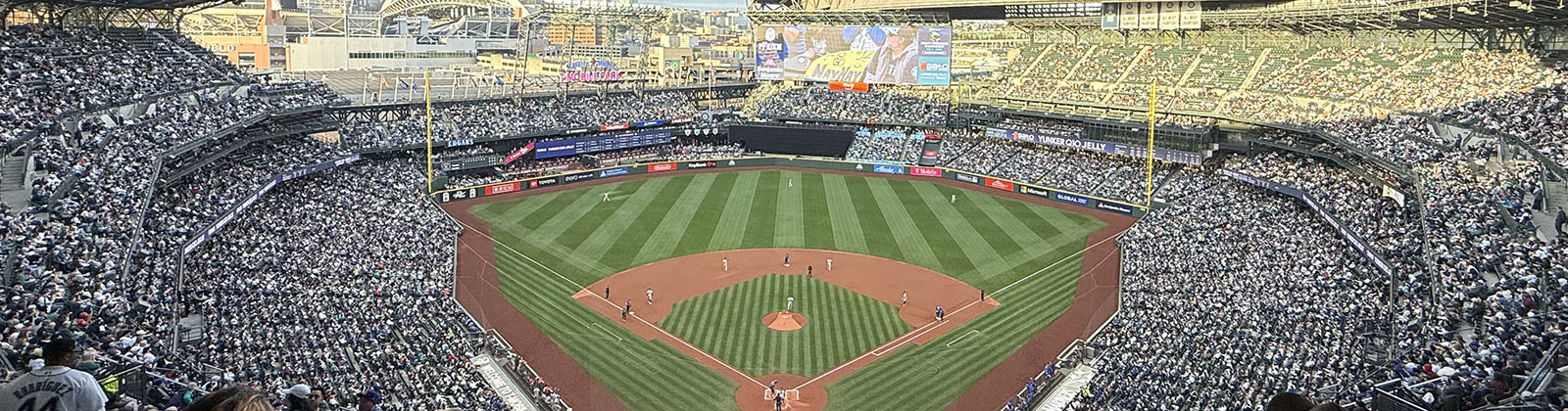 Panoramic view of the field at T-Mobile Park during a Seattle Mariners game
