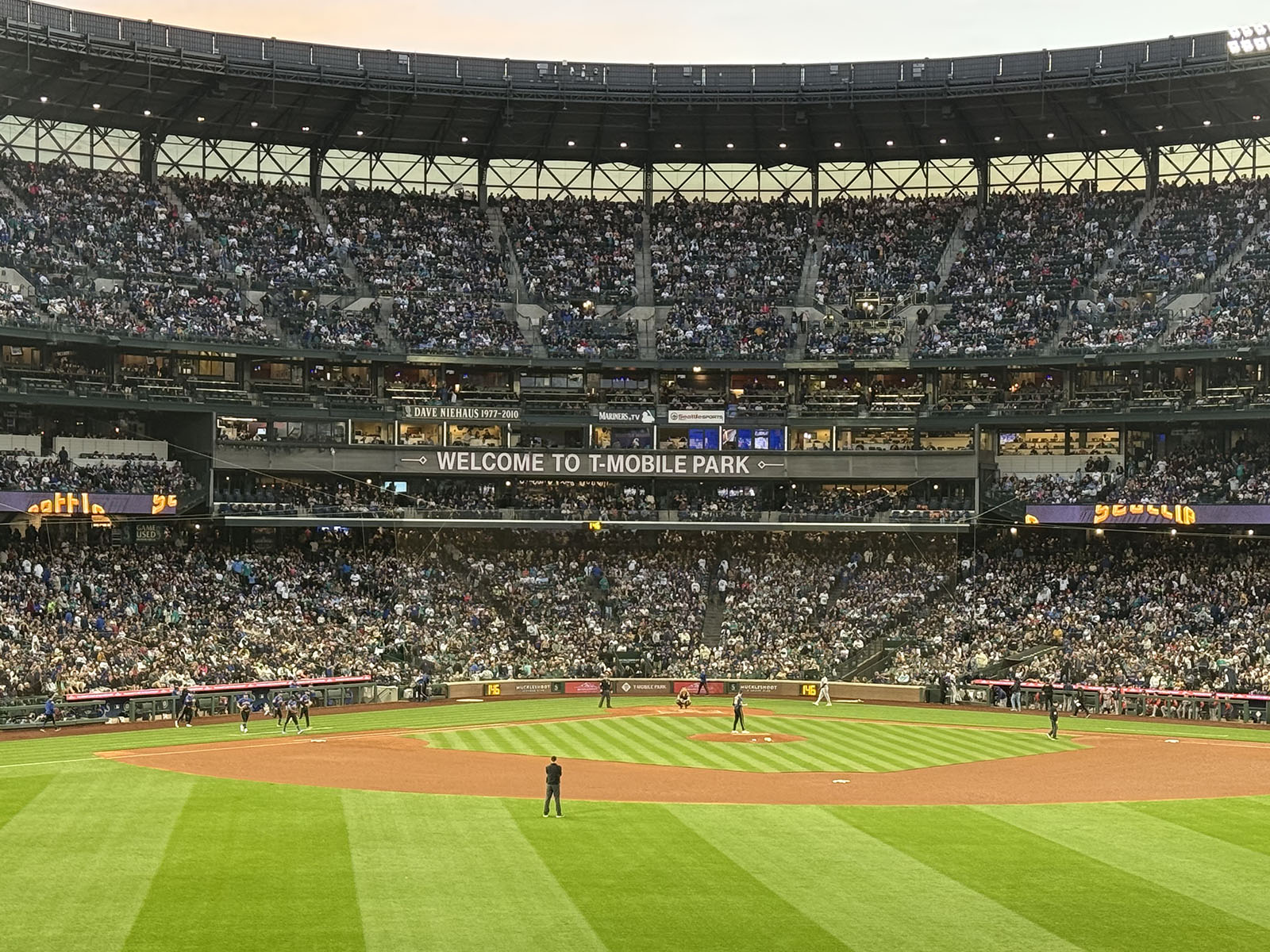 The seating bowl behind home plate at T-Mobile Park in Seattle, Washington, as viewed from the outfield stands