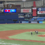 Panoramic view of the field at Tropicana Field in St. Petersburg, Florida, before a Rays baseball game