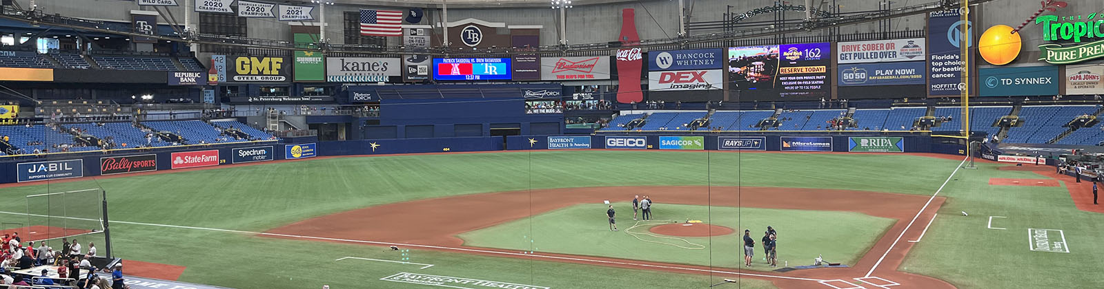 Panoramic view of the field at Tropicana Field in St. Petersburg, Florida, before a Rays baseball game