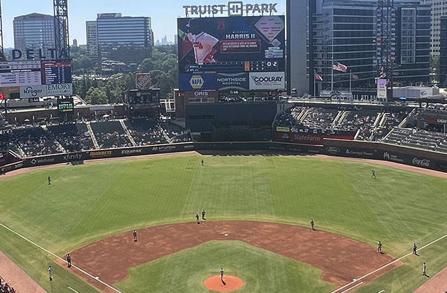 Panoramic view of Truist Park during an Atlanta Braves baseball game
