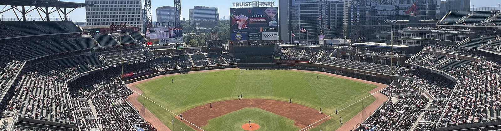 Panoramic view of Truist Park during an Atlanta Braves baseball game