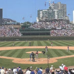 Panoramic view of the field at Wrigley Field during a Chicago Cubs baseball game