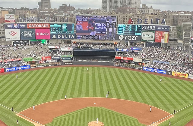 Panoramic view of Yankee Stadium in New York City during a Yankees baseball game