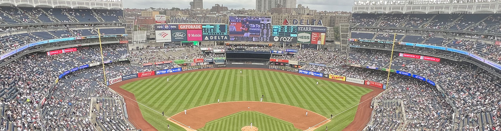 Panoramic view of Yankee Stadium in New York City during a Yankees baseball game