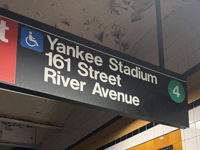 NYC subway sign indicates the Yankee Stadium stop on the 4 line