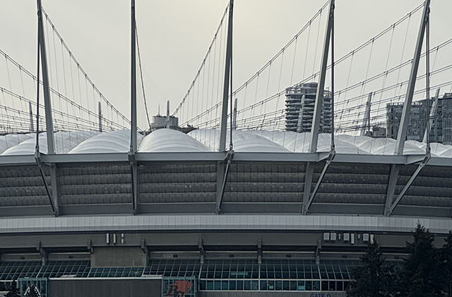Exterior panorama of BC Place, a stadium in Vancouver, British Columbia