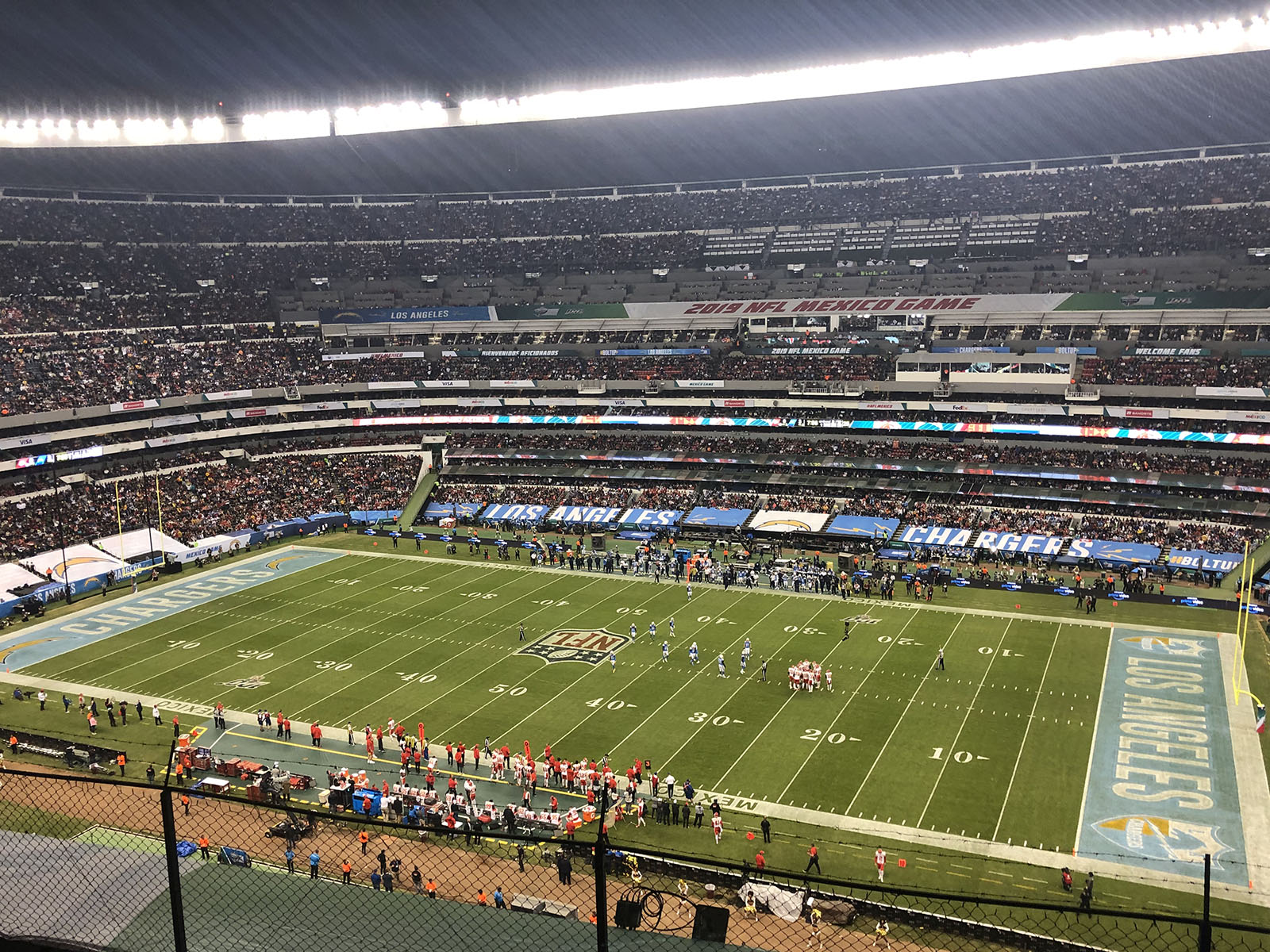 View of the field at Estadio Banorte in Mexico City during an NFL game in 2019