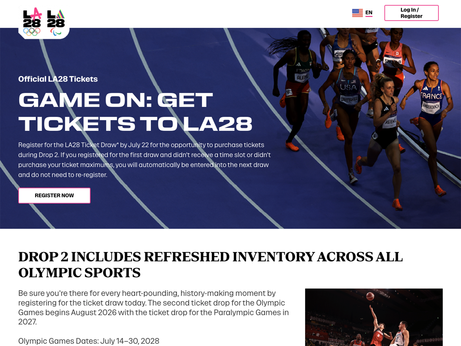 Screenshot of the LA28 Olympic ticketing page