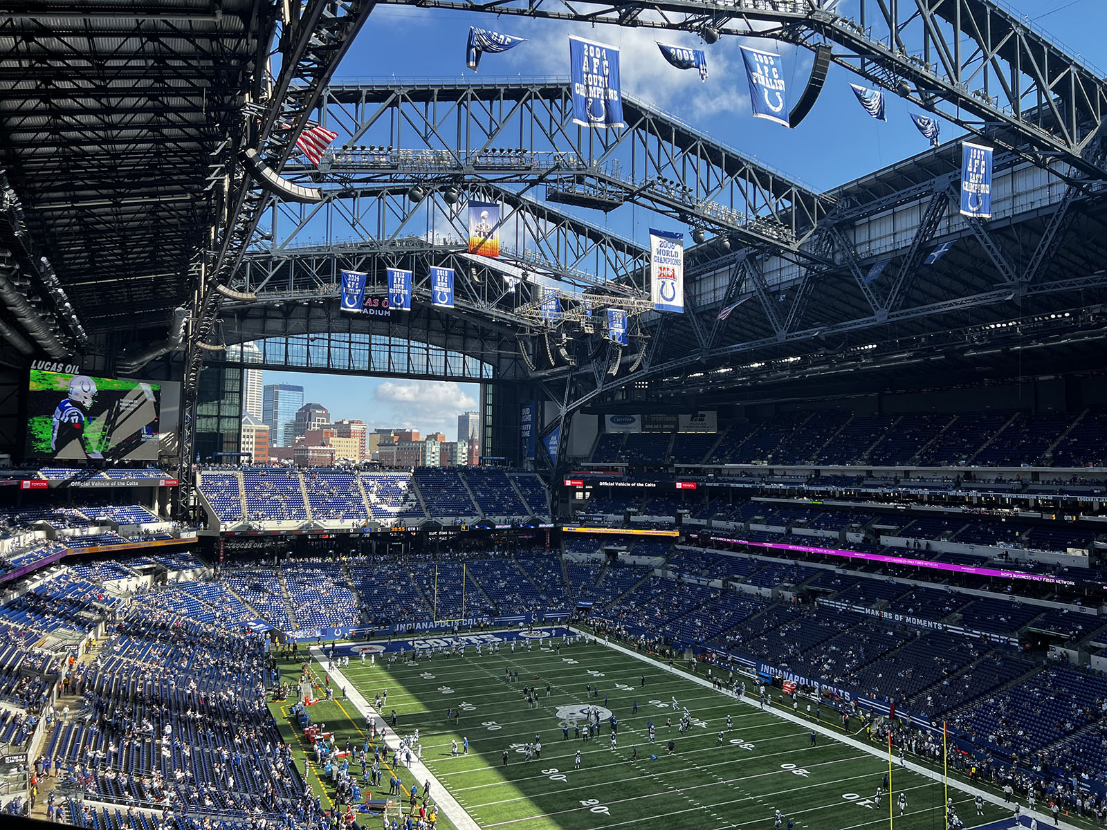 View of the field and seating bowl at Lucas Oil Stadium in Indianapolis, Indiana, before a Colts football game