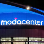 Panoramic view of the exterior of Moda Center in Portland, Oregon