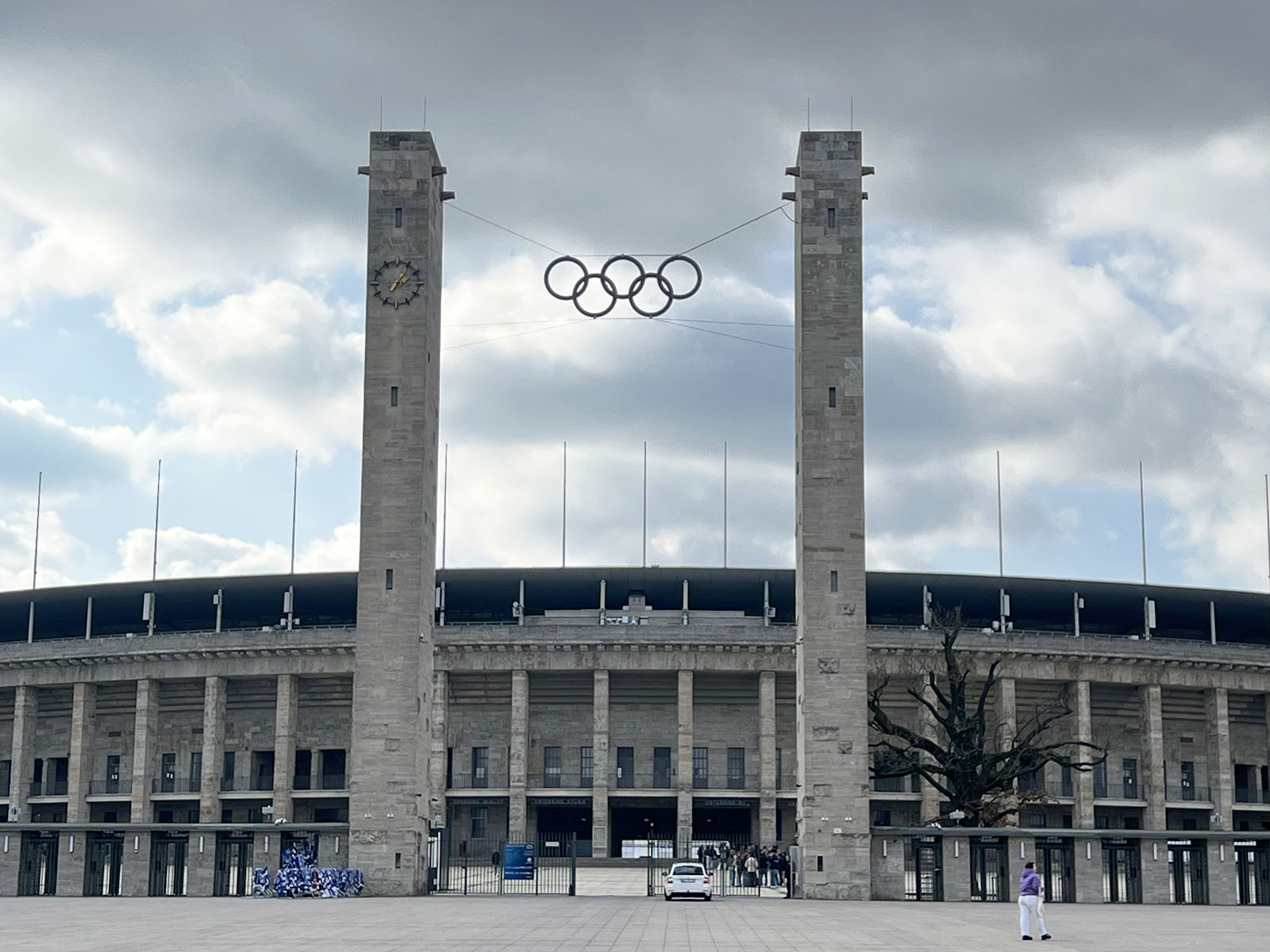 Exterior view of the Olympiastadion, a historic stadium in Berlin, Germany