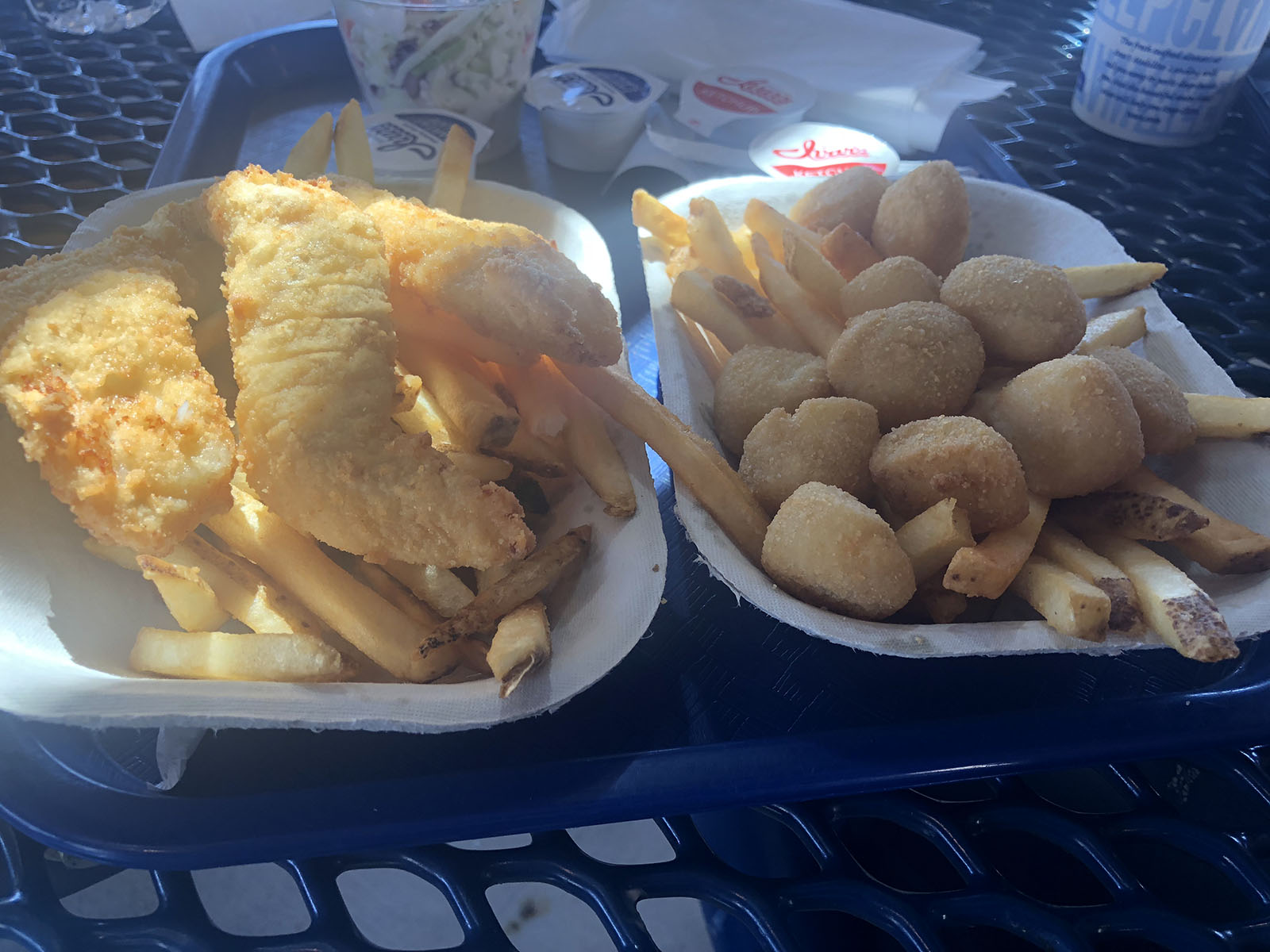 Seafood plates from Ivar's Acres of Clams in Seattle, Washington