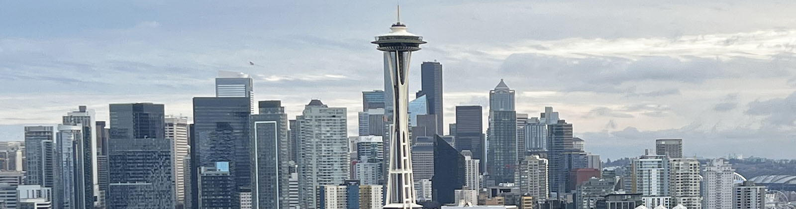 Panoramic view of the central skyline of Seattle, Washington, with the Space Needle in the foreground