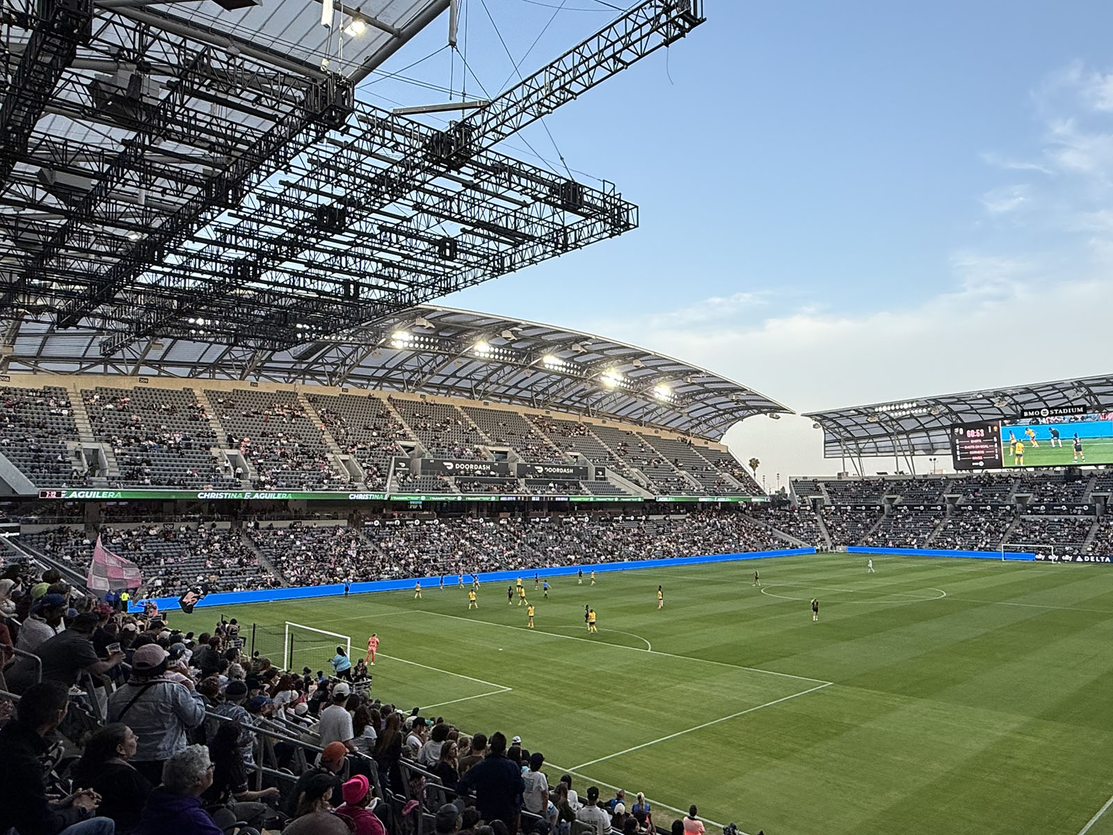 View of the pitch at BMO Stadium in Los Angeles, California, during an Angel City FC match