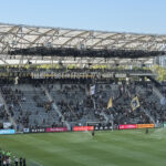 The north stands at BMO Stadium are reserved for supporter groups of LAFC and Angel City