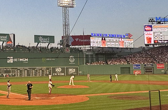Panoramic view of Fenway Park in Boston, Massachusetts, during a Red Sox baseball game