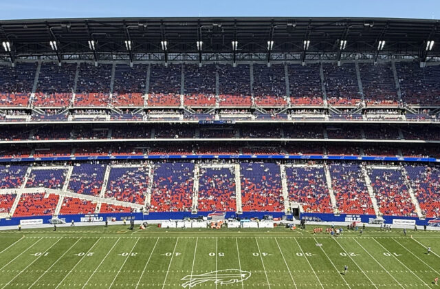Panoramic view of the seating bowl at the new Highmark Stadium in Orchard Park, New York, during a Buffalo Bills football game